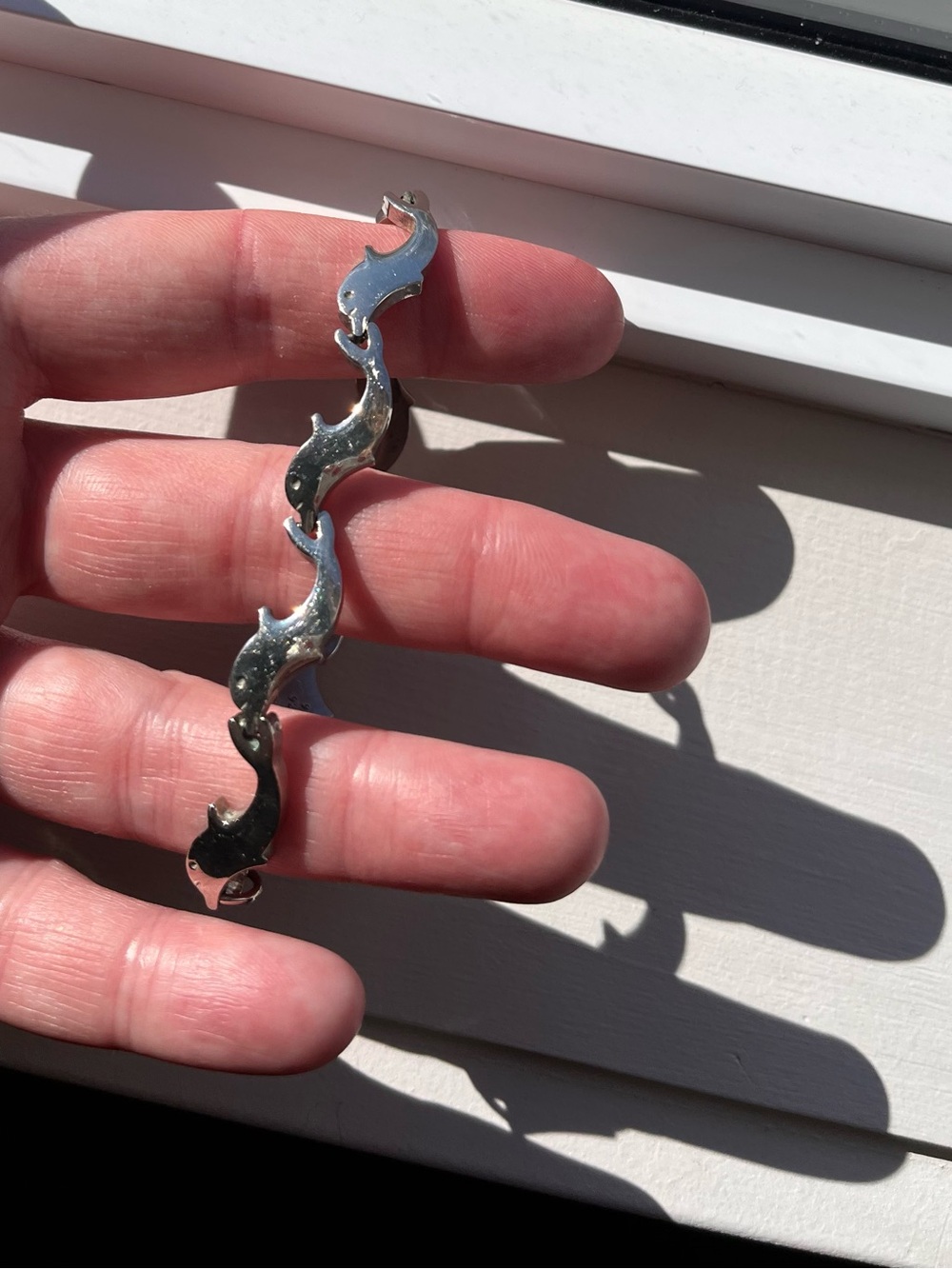 Stamped 925 sterling silver Silver Dolphin-Link Bracelet